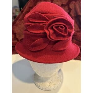 Lawliet (?) 3D Flower Bucket Hat 90% Wool Womens One Size Red VTG Romantic Chic